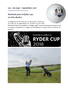 Les + du mag’ – Septembre 2018 Bénévole pour la Ryder Cup